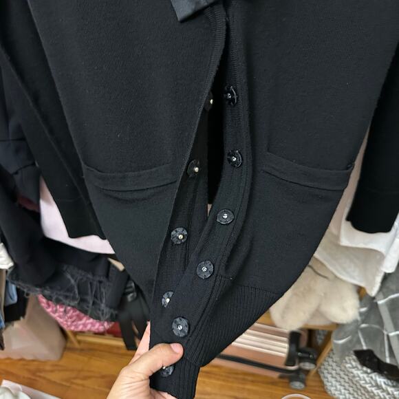 Tory Burch Merino Wool & Silk Gauge Cardigan Black Size XS - Picture 13 of 13